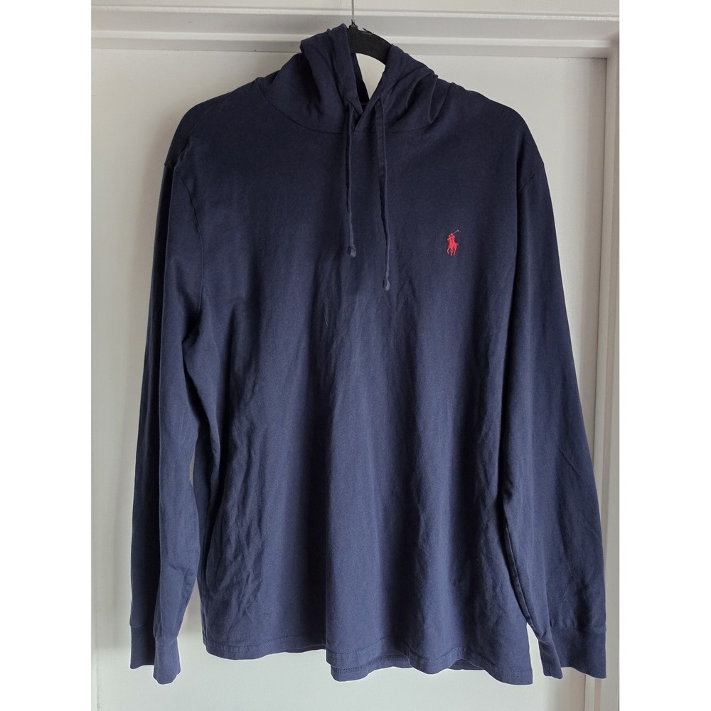 Polo Ralph Lauren Hoodie Large Navy Blue Cotton Pullover Sweatshirt Classic